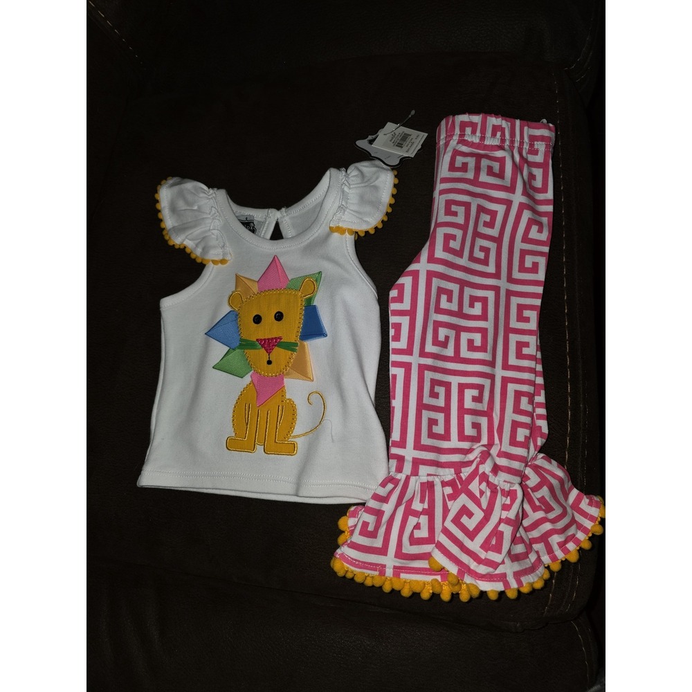 Mud pie lion‎ top ane pink leggings size 0 6 months nwot outfit
